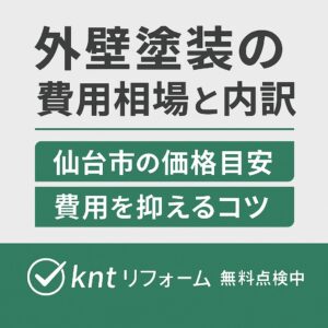 外壁塗装の費用相場と内訳を解説するブログ記事用アイキャッチ画像｜仙台市の価格目安と費用を抑えるコツを紹介｜kntリフォーム