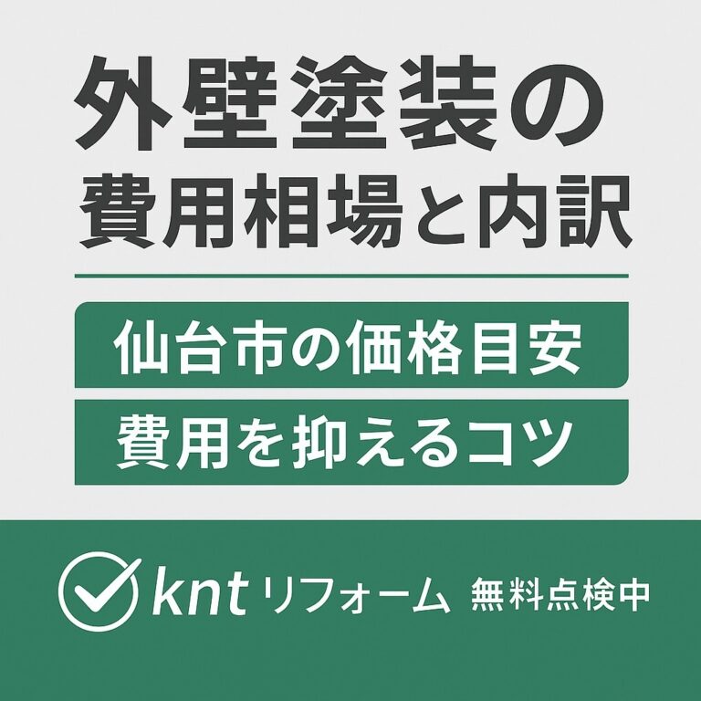 外壁塗装の費用相場と内訳を解説するブログ記事用アイキャッチ画像｜仙台市の価格目安と費用を抑えるコツを紹介｜kntリフォーム