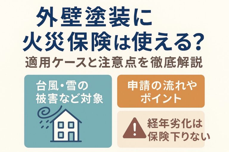 仙台市で外壁塗装に火災保険が使えるかを解説するブログ記事のアイキャッチ画像｜適用ケースや注意点を紹介