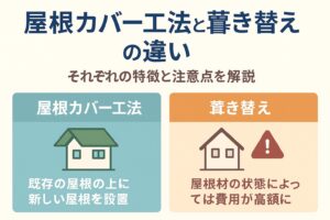 仙台市で屋根カバー工法と葺き替えの違いを解説するブログ記事のアイキャッチ画像｜費用・工期・メリット・デメリットを比較
