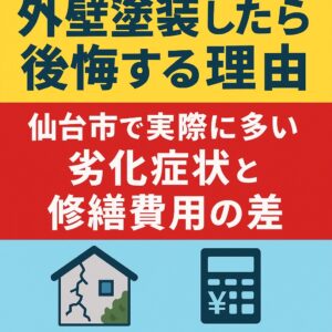外壁塗装を放置すると後悔する理由を解説するアイキャッチ画像｜仙台市で多い劣化症状と修繕費用の差