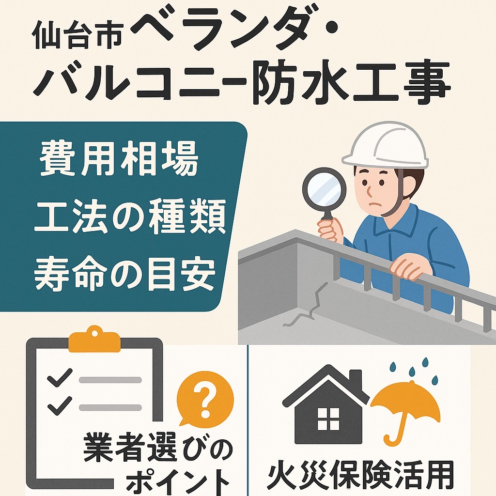 仙台市でのベランダ・バルコニー防水工事｜費用相場・工法の種類・寿命・火災保険活用まで徹底解説するアイキャッチ画像