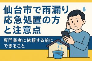 仙台市で雨漏りが発生した際の応急処置方法と注意点を解説するアイキャッチ画像