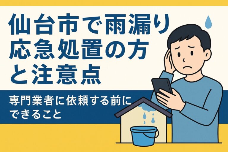 仙台市で雨漏りが発生した際の応急処置方法と注意点を解説するアイキャッチ画像