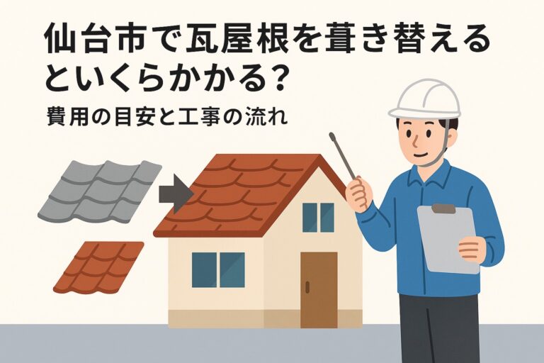 仙台市で瓦屋根の葺き替えにかかる費用や工事の流れを解説する記事のアイキャッチ画像
