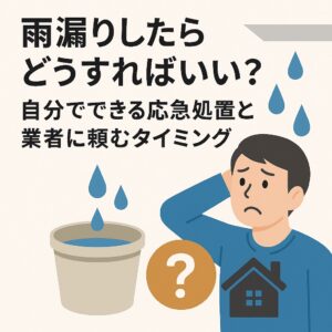 雨漏りが起きた際の応急処置と業者に依頼するタイミングを解説する記事のアイキャッチ画像