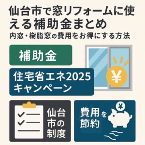 仙台市で窓リフォームに使える補助金制度を解説する記事のアイキャッチ画像｜内窓・樹脂窓で費用をお得に