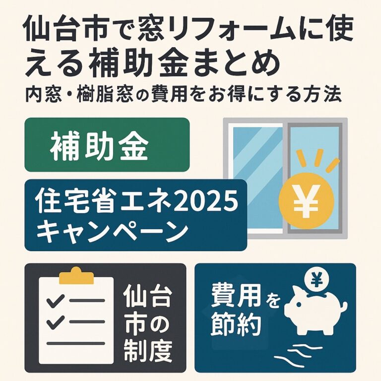 仙台市で窓リフォームに使える補助金制度を解説する記事のアイキャッチ画像｜内窓・樹脂窓で費用をお得に