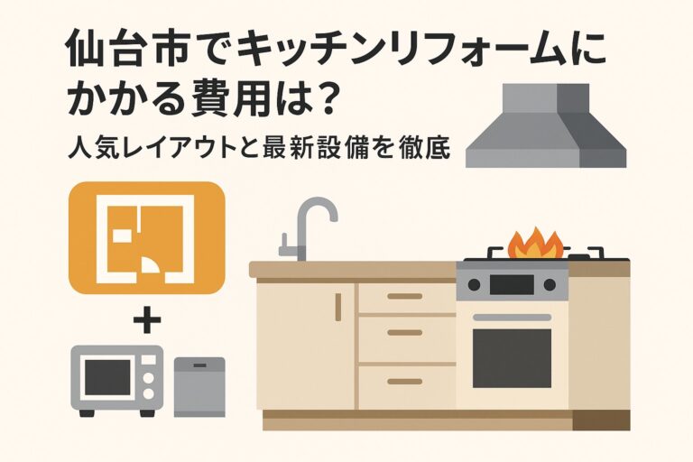 仙台市でのキッチンリフォーム費用や相場、人気レイアウトと最新設備を解説する記事のアイキャッチ画像