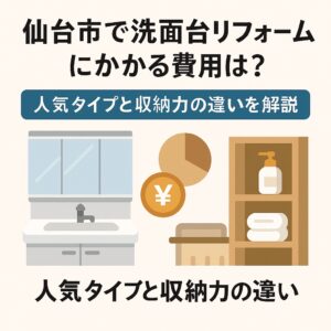仙台市で洗面台リフォームにかかる費用や人気タイプ・収納力の違いを解説する記事のアイキャッチ画像