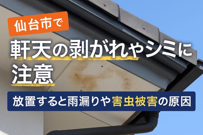 仙台市で軒天の剥がれやシミに注意を呼びかける屋根リフォームの案内画像