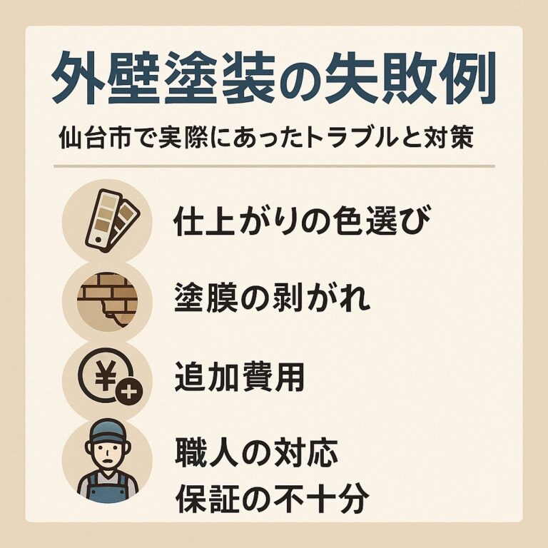 外壁塗装の失敗例を解説するアイキャッチ画像｜仙台市で実際にあったトラブルと対策