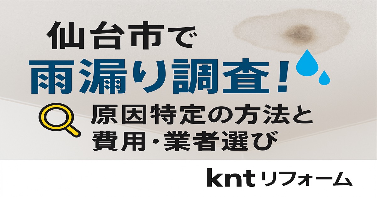 仙台市で雨漏り調査をイメージしたアイキャッチ画像｜原因特定の方法と費用・業者選び｜kntリフォーム