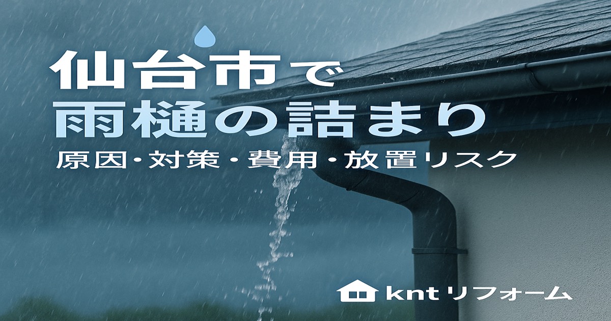 仙台市で雨樋の詰まりに関する記事用アイキャッチ画像｜kntリフォーム
