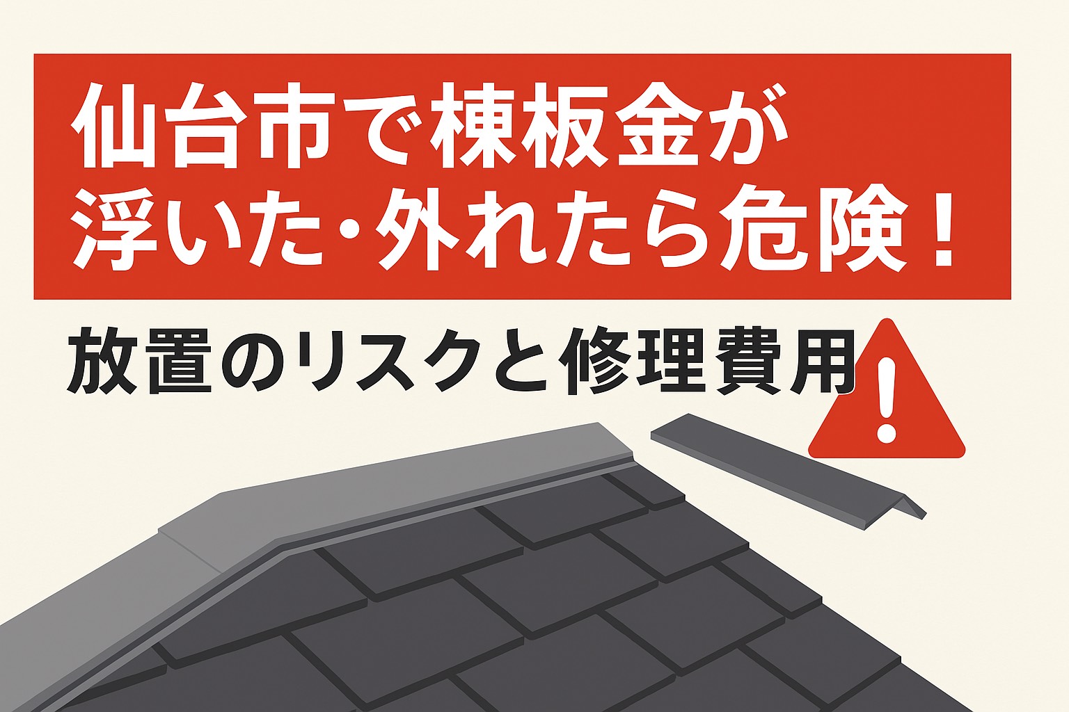 仙台市で棟板金が浮いた・外れたときの危険性と放置リスク、修理費用を解説する記事のアイキャッチ画像
