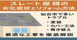 スレート屋根の劣化症状とリフォーム方法を解説する記事のアイキャッチ画像｜仙台市のkntリフォーム