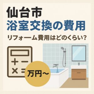 仙台市で浴室交換リフォームを行う際の費用や工事の流れを紹介するアイキャッチ画像。白を基調とした清潔感のあるユニットバス全体の写真。