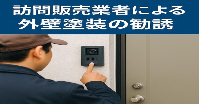 訪問販売業者がインターホンを押して外壁塗装を勧誘している様子の画像
