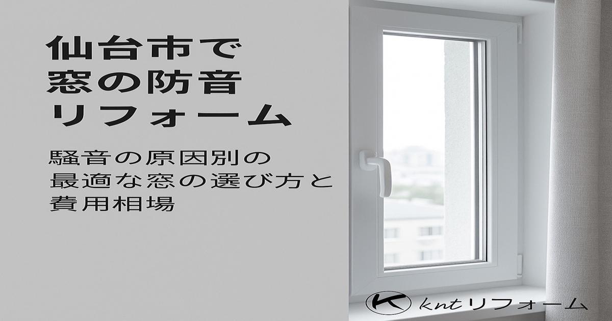 仙台市で窓の防音リフォームを紹介する画像。防音対策に効果的な窓の種類と費用相場を案内。