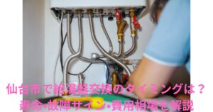 仙台市で給湯器交換を行う様子。給湯器配管の点検や交換をしている作業風景