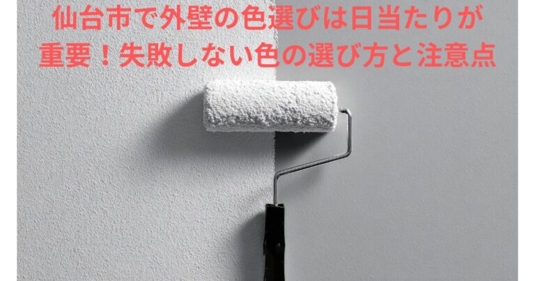 外壁塗装の色選びは日当たりが重要であることを説明するイメージ画像（白い塗料をローラーで塗っている写真）
