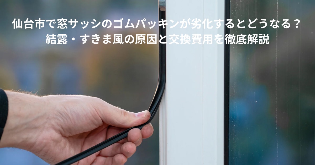 窓サッシのゴムパッキン劣化で結露・すきま風が発生している様子