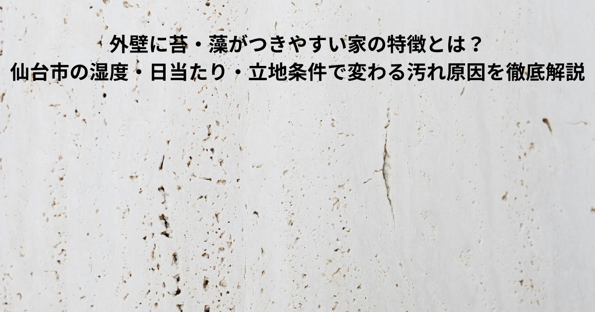 外壁に緑色の苔や黒い藻が付着した状態のイメージ写真