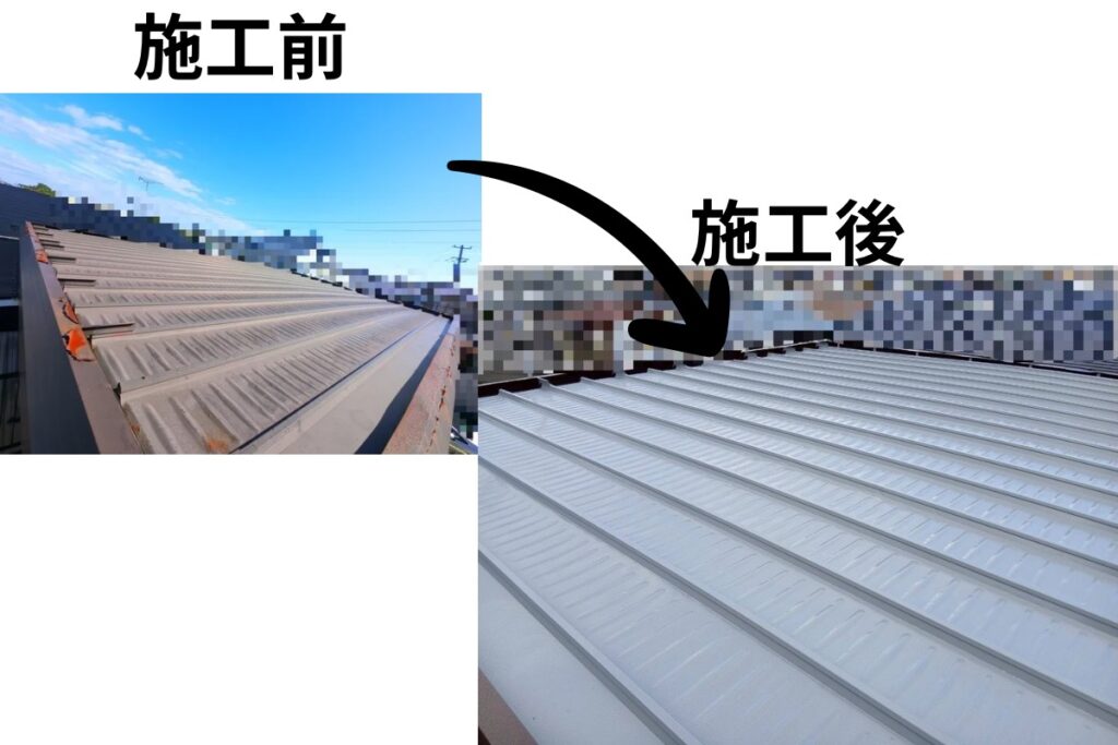 仙台市で大屋根の屋根塗装を行った施工前と施工後のビフォーアフター比較写真