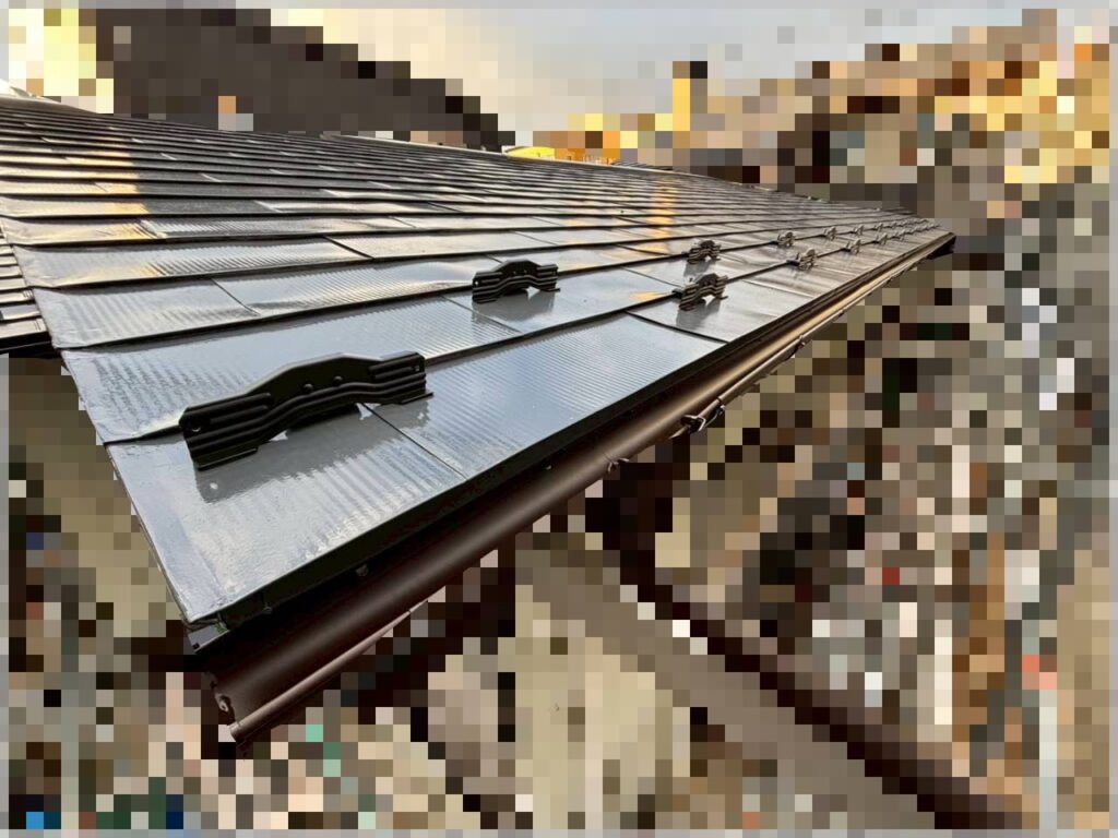 ステンレス製ボルトを使用して雪止め金具交換工事が完了した屋根