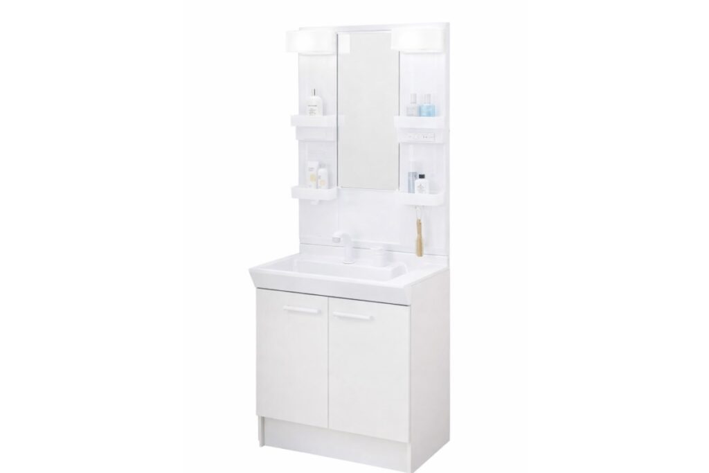 仙台市の洗面所リフォームをイメージした白を基調とした洗面化粧台の施工イメージ