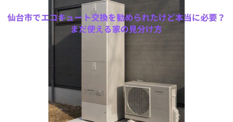 仙台市の住宅に設置されているエコキュートとヒートポンプの外観。交換を勧められたが本当に必要かを考える記事のアイキャッチ画像。