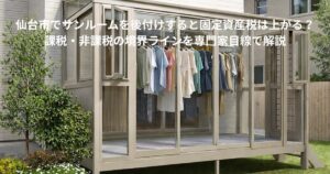 仙台市の住宅に後付けされたサンルームで洗濯物を室内干ししている様子。固定資産税がかかるか判断が必要なサンルーム設置イメージ