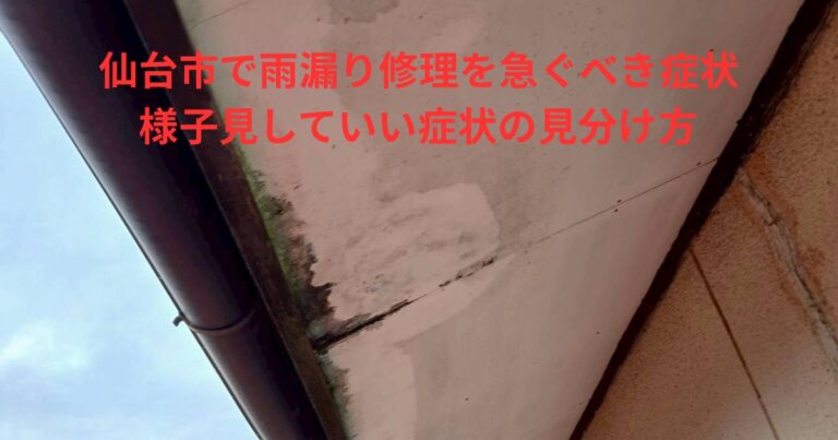 軒天に雨染みとカビが見られる雨漏り初期症状の写真｜仙台市で雨漏り修理を急ぐべき症状と様子見していい症状の見分け方