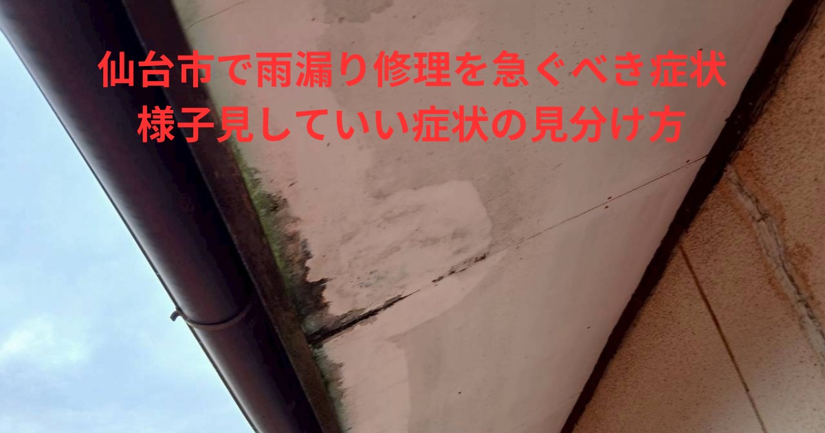 軒天に雨染みとカビが見られる雨漏り初期症状の写真｜仙台市で雨漏り修理を急ぐべき症状と様子見していい症状の見分け方
