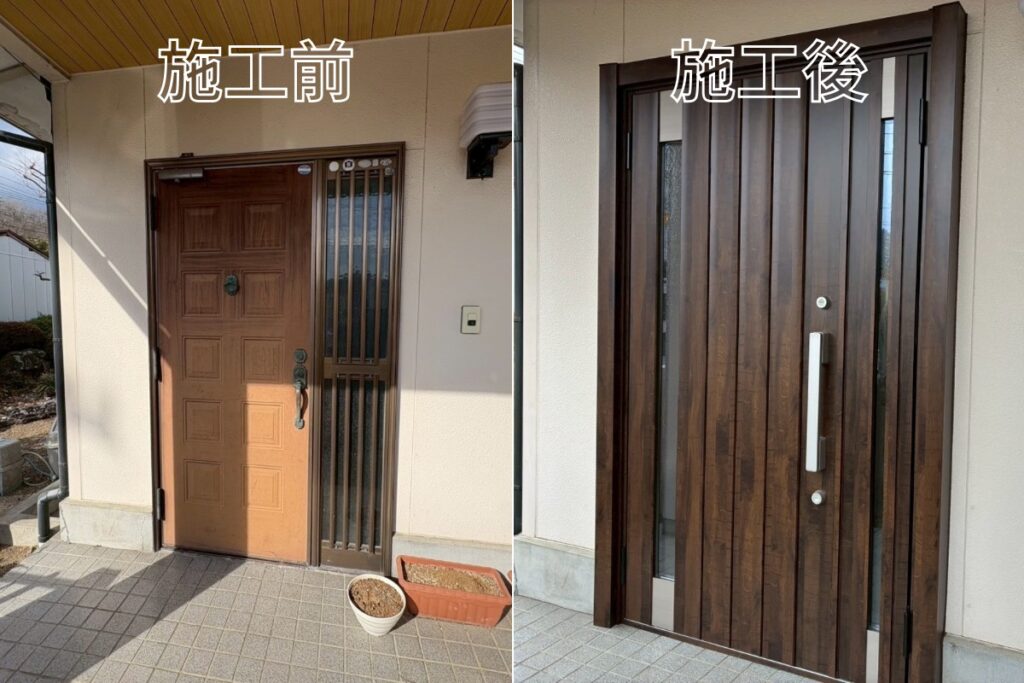 玄関ドア引戸カバー工事ビフォーアフター比較（仙台市）