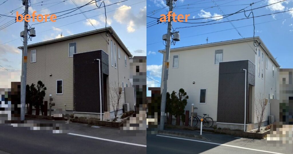 仙台市太白区で行った外壁塗装工事のビフォーアフター(コーキング打ち替え+無機塗料)