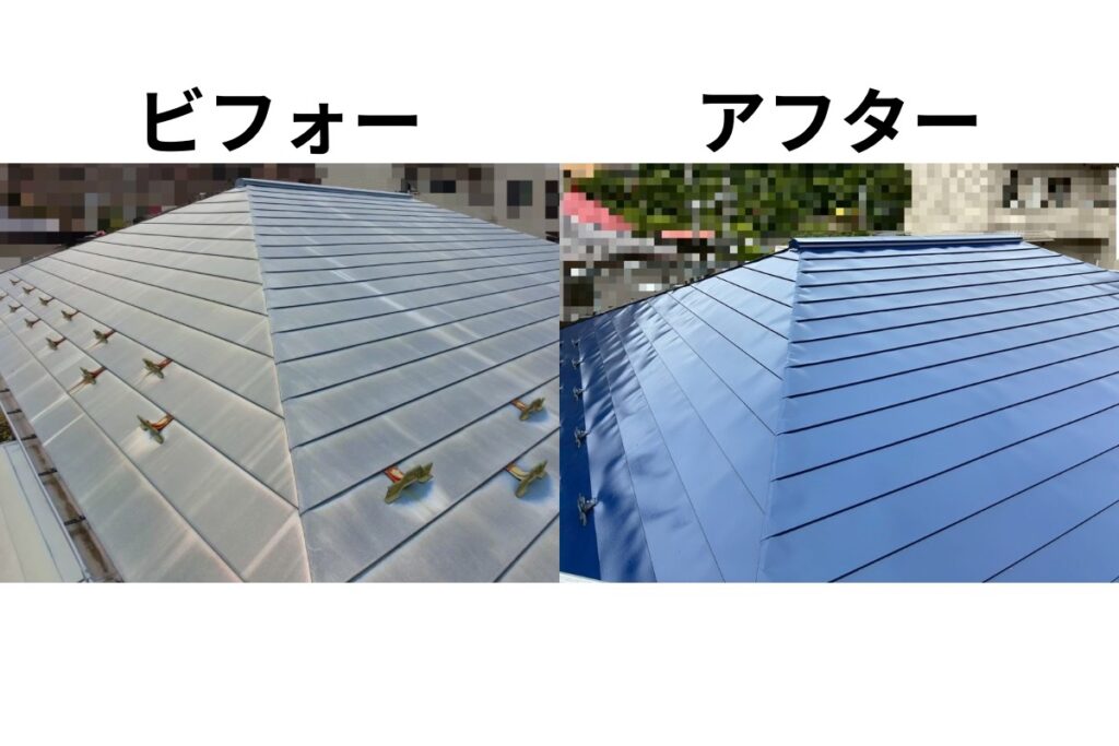屋根塗装と雪止め金具交換工事の施工前後比較写真|仙台市太白区