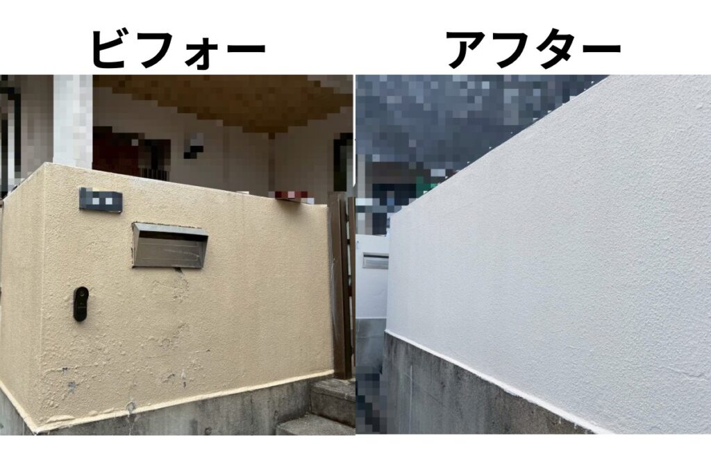 仙台市太白区の擁壁塗装工事ビフォーアフター|塗膜の剥がれやサビ汚れを補修して美しく再生